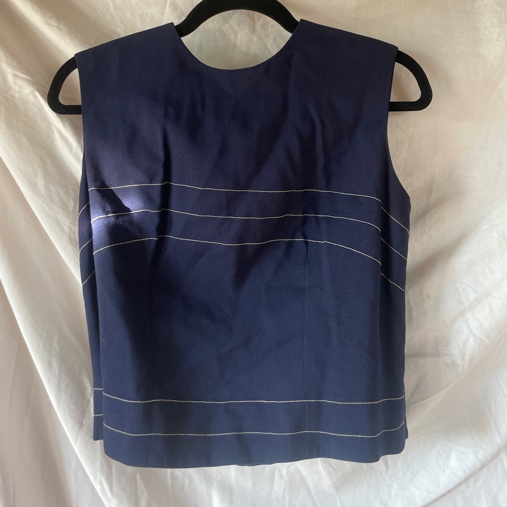 Navy and white stitch crop top with buttons